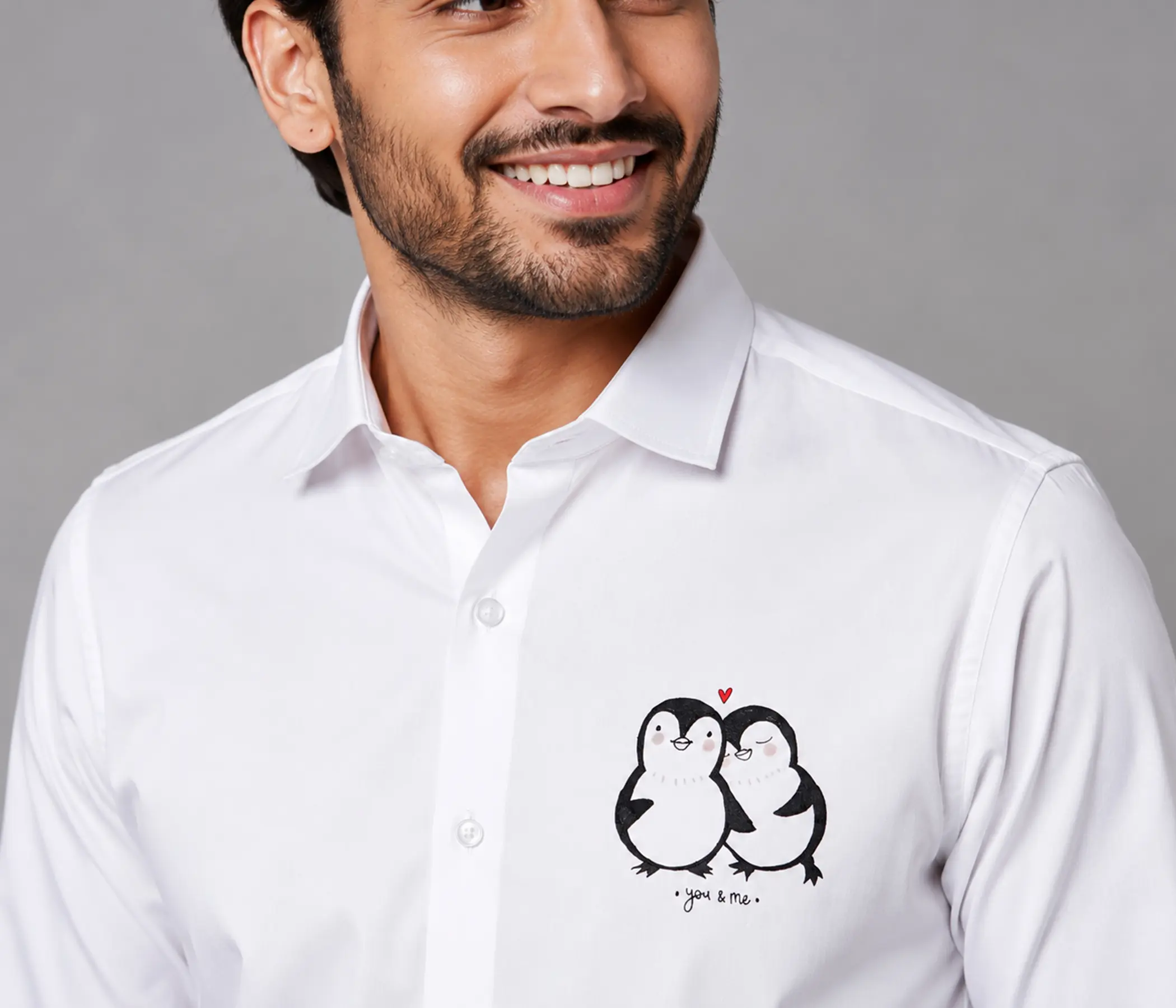 Pure White Hand-Painted Penguin Shirt for Perfect Mens Collection